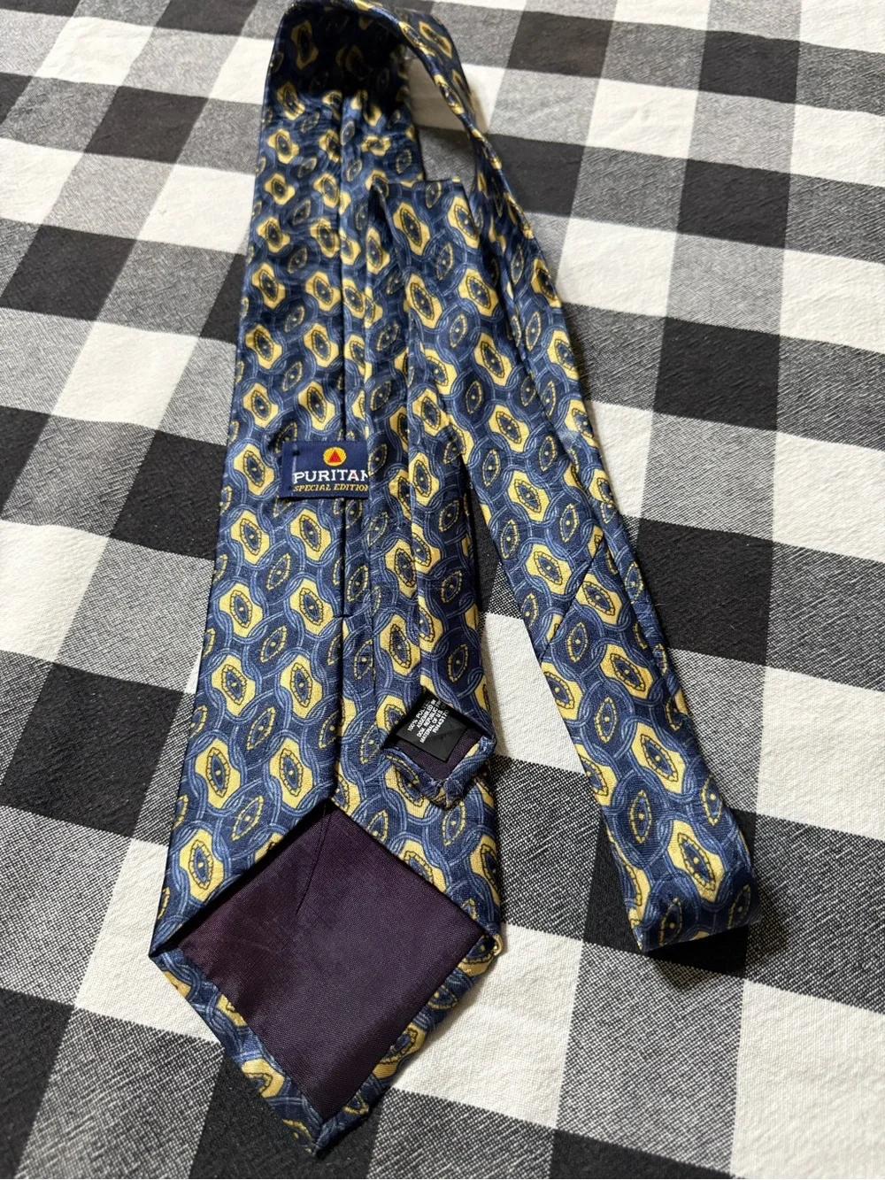 Puritan Navy and Yellow Geometric Silk Tie